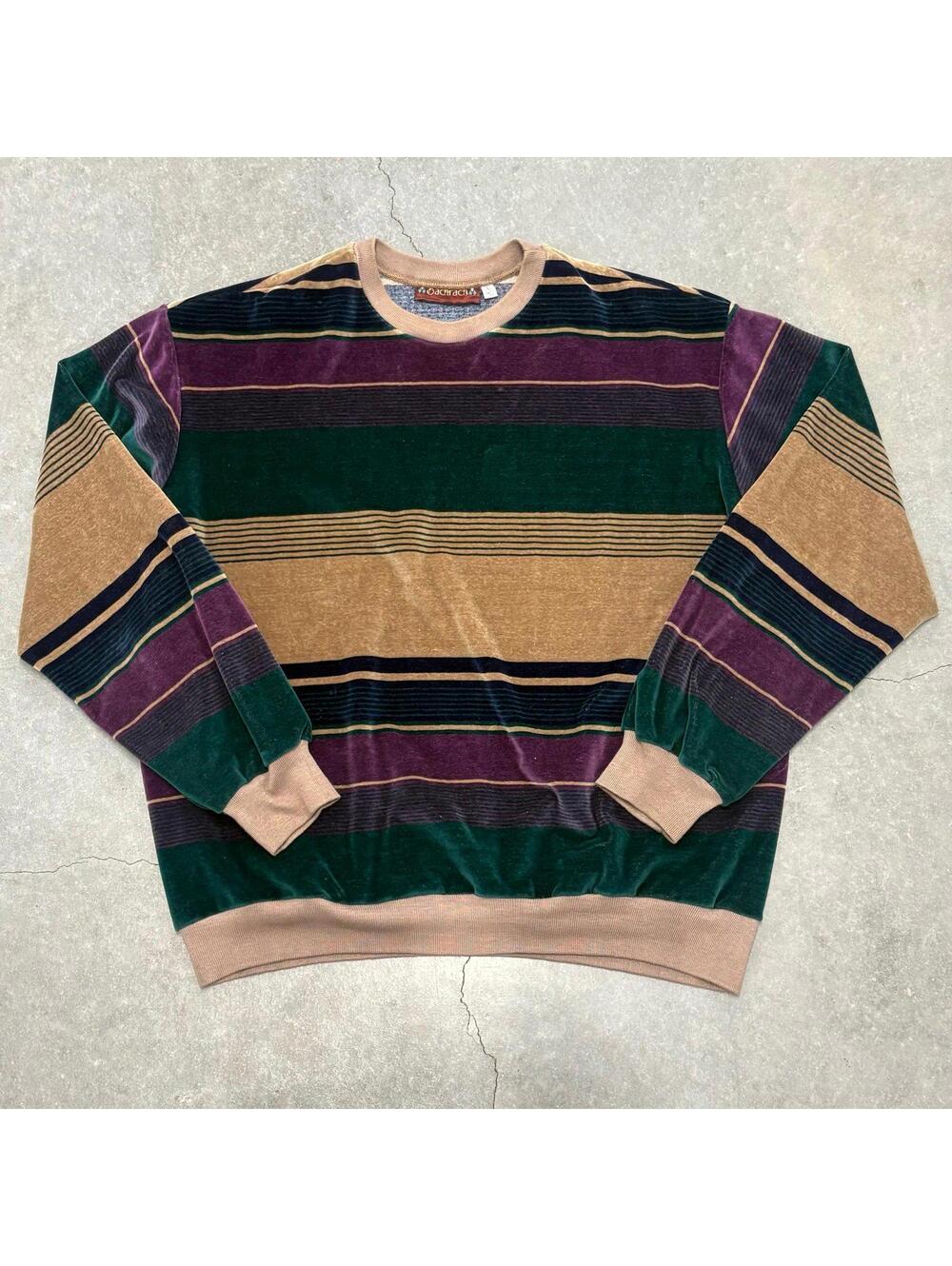 Bachrach Striped Crewneck Velvet Sweater